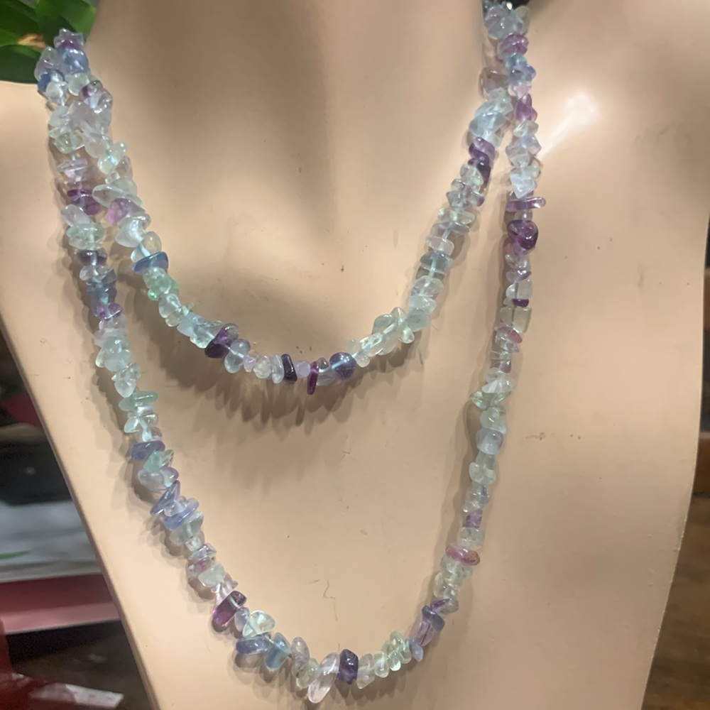 36” PASTEL COLORED STRAND TUMBLED SEMI PRECIOUS STONES QUARTZ AMETHYST NUGGETS